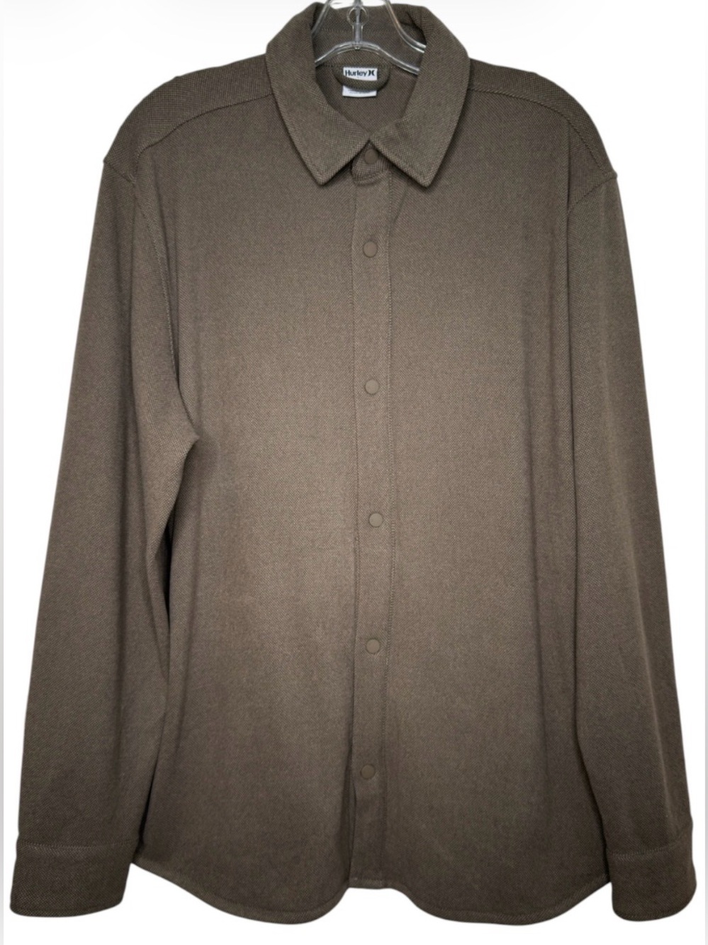 Hurley Olive/Brown Snap Front Collared Long Sleeve Shirt Large